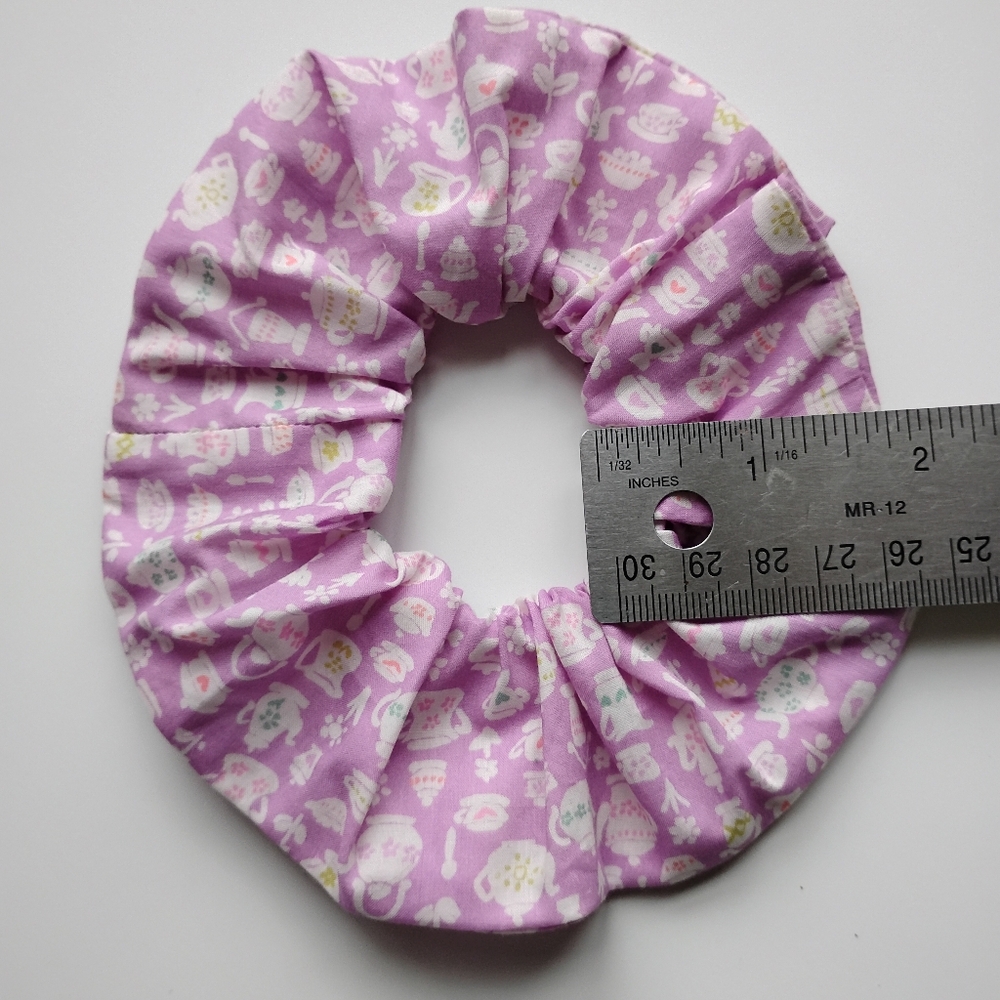 Liberty Art Fabric Scrunchie Suzy Elizabeth Teapots Cottagecore Bespokel Pink - Picture 2 of 8